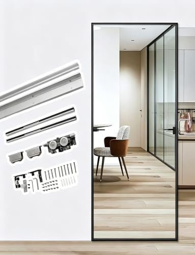 Kit de quincaillerie for porte coulissante miroir fantôme sans rail, porte fantôme coulissante sans rail(63in(160cm))