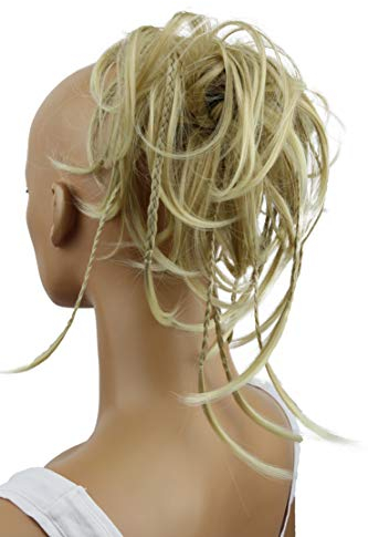 CAISHA XXL Haarteil Haargummi Daisy Dutt Hochsteckfrisuren Mit Geflochtenen Zöpfen Gewellt Kunstfaser Hitzebeständig DM17cm Hellblond G4D