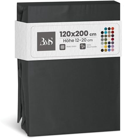 Bettwaesche-mit-Stil Mako Satin Spannbettlaken Spannlaken Spannbetttuch (120 cm x 200 cm, Matratzenhöhe 12-20 cm, Anthrazit)