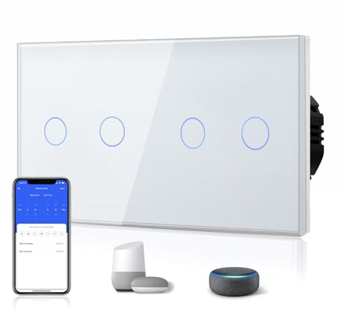 BSEED Smart Alexa Lichtschalter Double WiFi Touch Wandlichtschalter 2-Fach 1-Weg (Neutralstrom Erforderlich) Alexa/Tuya/Google Home-kompatible Glasscheibe 157 * 86 Weiß