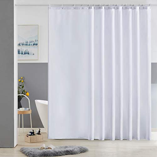 Furlinic Cortina Ducha Antimoho Impermeable Lavable Blanco Tela Poliéster Cortinas de Baño con 18 Aros de Cortina Ducha Extra Grande 275x180cm.