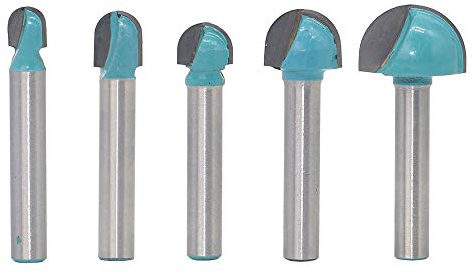 Saipor 6mm Shank Cove Core Box Router Bits Set Carbide Tipped Round Nose Double Edging Router Bits for Woodworking Grooving, Pack of 5