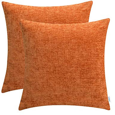 CaliTime Kissenbezüge für Couch, Sofa, Heimdekoration, einfarbig, weiches Chenille, 50 x 50 cm, Hellorange, 2 Stück