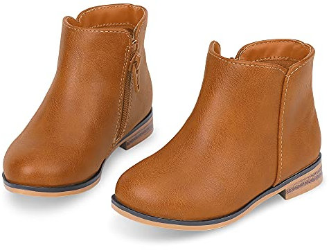 Fupoia Stivali per bambini e ragazze, stivali bassi con cerniera laterale, alla moda, in pelle scamosciata, con tacco basso, Marrone, 22 EU