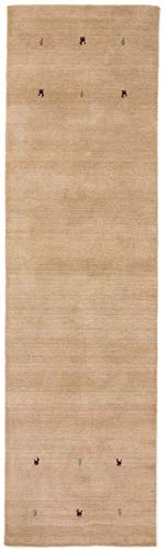 carpetfine Wollteppich Gabbeh Uni Läufer Beige 60x180 cm | Moderner Teppich für Wohn- und Schlafzimmer