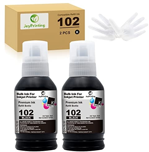 JoyPrinting 102 Ink Replacement for Epson 102 Ink Bottle Refills Compatible with Epson EcoTank ET-2750 ET-2700 ET-2756 ET-2850 ET-2856 ET-2851 ET-3700 ET-3750 ET-4750 ET-4850 ET-4856 (2 Black)