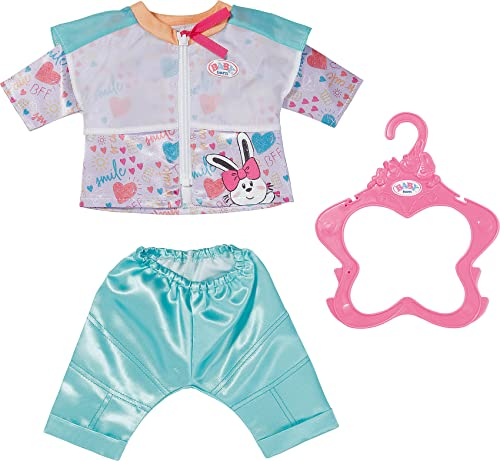 BABY born 832622 Freizeitanzug Aqua 43cm - Puppenkleidung Set bestehend aus farbenfrohe Freizeitjacke mit türkiser Glanzleggings und Kleiderbügel