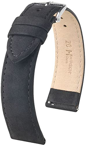 HIRSCH Uhren-Armband Osiris Nubuk L - Uhr-Band aus naturbelassenem Kalbs-Leder - Schwarz - 20 mm