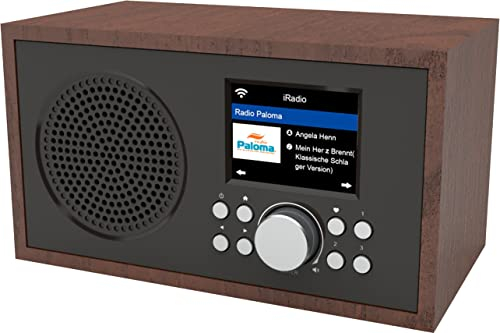 Tragbares Internetradio - Denver IR-135 - WLAN - Bluetooth - UPnP- und DLNA-Übertragung - Wiederaufladbarer Akku - Weckerfunktion - Holzgehäuse - Holz/Schwarz