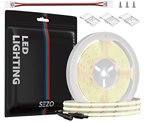 SEZO 12V FCOB Dimmbar Hohe Dichte LED Streifen Naturweiß 4000K, 5M 480LEDs/M COB LED Strip Lights, Flexibel COB Lichtband Unterbodenleuchte, für Wohnzimmer Schlafzimmer DIY Innenbeleuchtung