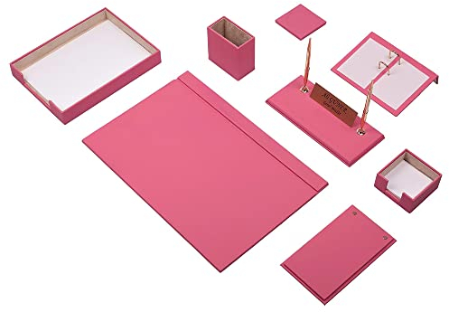 Schreibtischset aus Leder – Schreibtischunterlage – Notizpapierhalter – Stifthalter – Lederuntersetzer – Schreibtischzubehör – Schreibtischzubehör – rosa (10PCS-SINGLETRAY)