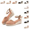 Hitmars Sandalias Mujer Verano Plataforma Alpargatas Cuñas Esparto Cerradas Planas Zapatos Tacón Medio Fiesta Tiras Vestir Punta Moda Caqui EU38
