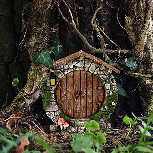 Feentür-Kabine, Feenhaus aus Kunstharz, Mini-Zwerg-Tür-Set, Skulptur, Dekoration, Miniatur-Feengarten, Outdoor, Gartenarbeit Geschenke für Männer, Frauen, Mädchen