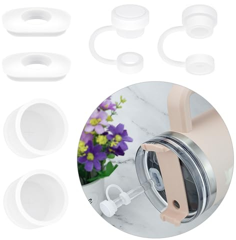 Straw Cover Spill Stopper Compatible with Stanley Cup 40 oz 30 oz Quencher H1.0, 2 Silicone Straw Cover Cap, 4 Leak Sproof Stopper for Stanley Tumbler Accessories