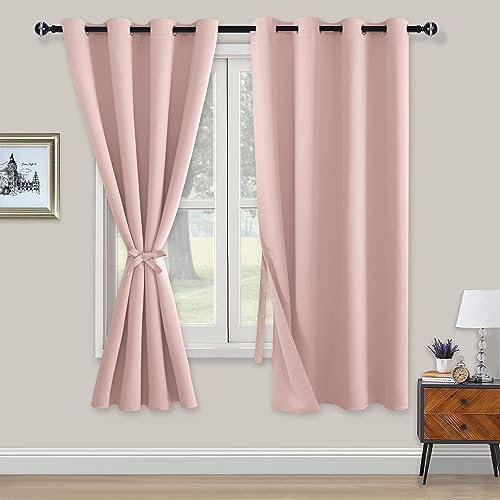 XWZO Blickdichte Vorhänge Verdunklungsvorhänge mit Ösen 2 Stücke Gardienen mit Raffhalter Lichtundurchlässige Vorhänge für Schlafzimmer,WonhzimmerBüro, 160x132 cm, Hellpink