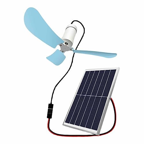 Ventilateur De Plafond Solaire,Panneau Solaire en Verre Trempé 6/10W,USB Petit Ventilateur De Plafond Extérieur avec Câble De 3m,Ventilateur De Plafond Portable,Ventilateur De Plafond Blanc Tente (Co