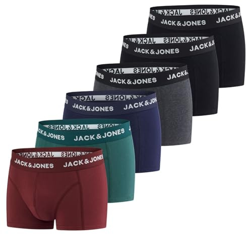 JACK & JONES Boxershorts Herren 6er Pack Basic Trunks Boxer Stretch Unterhosen Unterwäsche Retroshorts Set Baumwolle Schwarz Rot Grün Blau Grau S M L XL XXL 3XL 4XL 5XL 6XL 7XL 8XL