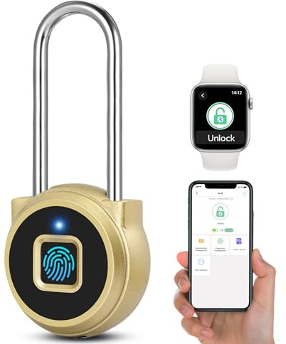 Dhiedas Fingerprint Lock - 2.1 Inch Long Shackle Combination Lock with Fingerprint Bluetooth, Smart Digital Biometric Padlock Keyless Waterproof Fingerprint Lock for Gym Locker Case Hasp Cabinet