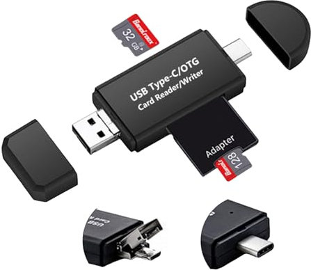 USB 2.0 Memory Card Reader - Micro USB OTG Adapter for SD, SDHC, SDXC, Micro SD, Micro SDHC, Micro SDXC, TF, UHS-I Cards - Compatible with PCs and Android Phones/Tablets with OTG Function