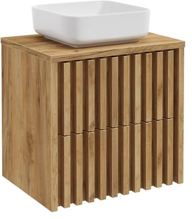 Lomadox Waschbeckenunterschrank Waschtisch 60 cm Eiche mit Aufsatzwaschbecken, B/H/T ca. 60/71,5/45,5 cm