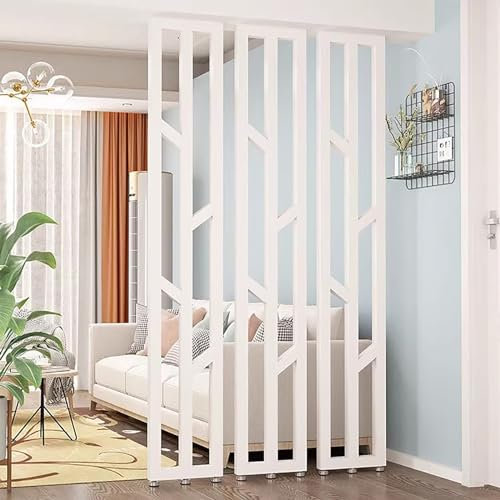 Screen Room Divider 3 Panel, Privacy Screen Home Decor with Adjustable Bases, Free Standing Partition Screen for Porch/Balcony/Office, 1/2/3/4/5/6 Ft Tall ( Color : White , Size : H170cm/67in/5.57ft )