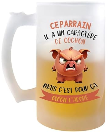 Planetee Chope Ce Parrain Caractère de Cochon | Verre à bière Pinte Famille Prénom Cadeau Anniversaire Noël Humour