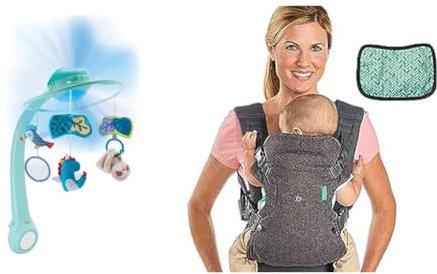 Infantino Dream Buddies 3-in-1 anpassbares Projektor-Musik-Mobile zum Aufhängen & Flip Advanced 4-in-1-Trage mit Lätzchen