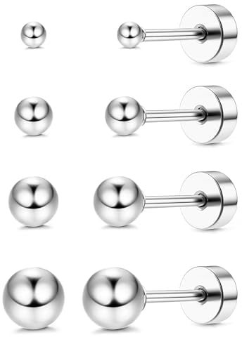 CASSIECA 4 Paar G23 Titan Ohrringe für Damen Herren - Hypoallergen Medizinische Ohrstecker Sphärisch Helix Piercings Silber 2/3/4/5mm
