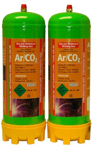 2 x Argon/Co2 2.2L Gas Bottle for MIG Welding - Disposable Cylinders