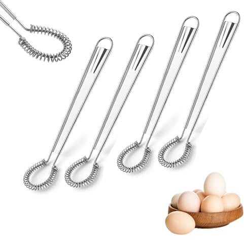 ZSRVAJ 4 Pcs Small Whisk mall Whisk, Mini Whisk, Small Whisk for Coffee, Small Hand Whisk Spring Coil Wire Whisk Blender for Milk Cream Sauce Honey Coffee Shakes Drinks Kitchen Baking Egg Whisk Tool