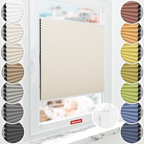 Schuette® Wabenplissee ohne Bohren zum Kleben: Calm Coast (Beige) ● 75x230cm (Breite x Höhe) ● Suprafix Klebehalter & Schraubhalter 2in1 ● Bequeme Rollo Montage inkl. Video