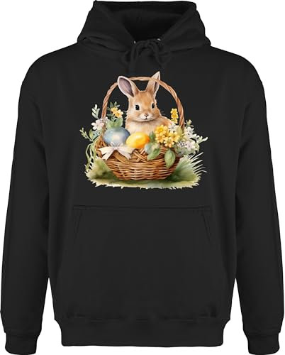 Hoodie Herren Pullover Männer - Ostern Outfit - Osterhase Fröhlich Niedlicher Osterhase - M - Schwarz - osterhasen oster ostersachen easter ostergeschenke kleinigkeit osterüberraschung osterfest