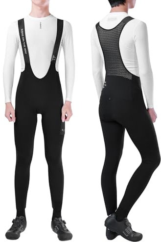 INBIKE Salopette Ciclismo Uomo Invernale con Tasche Pantaloni Ciclismo in Pile con Fondello Pantaloni Lunghi MTB Pantaloni Bici Antishock Riflettente in 3D Gel,S