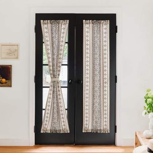 NICETOWN Sidelight French Door Curtain Farmhouse Light Filtering Linen Window Curtain Panel for Narrow Glass Door Rod Pocket Front Back Blind with Tieback, 26 x 72 inch Long, 1 PC, Angora