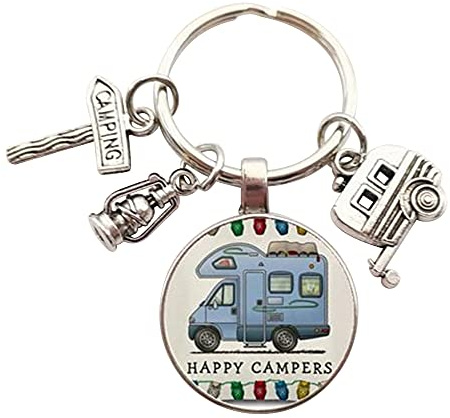 Générique Schlüsselanhänger, Taschenschmuck, Wohnmobil, Happy Camper, Charms, silber, 6 x 3 cm