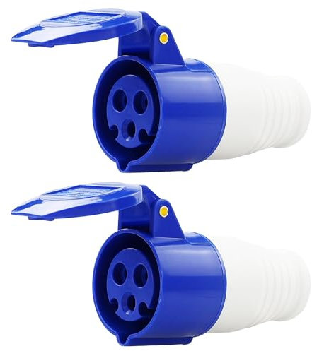 SagaSave Lot de 2 prises industrielles à 3 broches 16 A, IP44 étanches et résistantes à la poussière, construction en laiton et cuivre, adaptées pour une utilisation industrielle, électrique et
