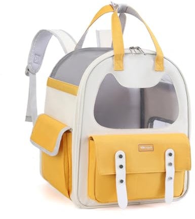 MAIGO Gelber Katzentragerucksack – Katzenrucksack, Katzentragetasche, Haustier-Rucksack, Katzenrucksack, Tragetasche, kleine Hunde, Katzen, Kaninchen, weiche Seiten, Netzstoff, Welpen-Rucksack für