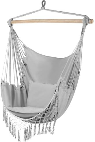 Gardlov Fauteuil Suspendu Outdoor 97 x 130 cm Gris jusqu'à 120 kg - Fauteuil à Bascule Outdoor et Intérieur - Balançoire Suspendue Parfait pour la Maison, Le Jardin ou Le Balcon 23671