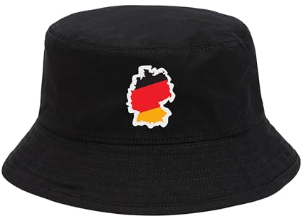 Deutschland Hut EM Fußball 2024 Herren Damen Anglerhut Fischerhut Bucket Hat Europameisterschaft Germany Fanartikel DE Public Viewing EM Deko Kappe Mütze Männer Frauen Fussball Landkarte Map schwarz