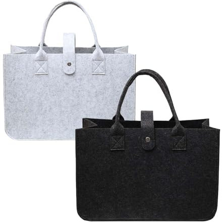 2 Piezas Bolsa Cesta Fieltro Madera Leña,Bolsa de Fieltro Shopper de Fieltro Bolsa de Fieltro Grande Bolsa de Leña Bolsa de Madera Para Leña Bolsa de Compras Grande Plegable Bolsa Asa Cesto Fieltro