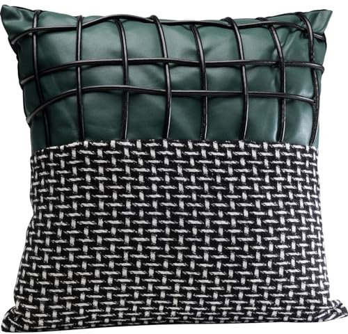 Kare Design Kissen Ella Duo, Schwarz/Grün, Abnehmbarer Bezug mit Reisverschluss, mit Füllung, Dekokissen, Zierkissen, Wohnaccessoire, Bezug in Lederoptik, 45x45 cm (H/B)