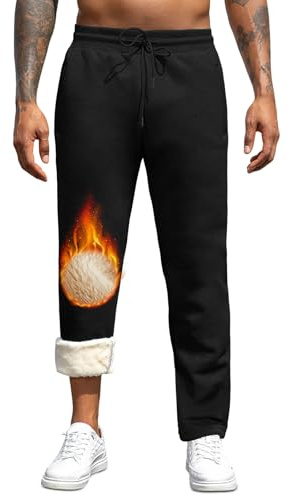 Vorvowry Jogginghose Herren Winter Thermo Sweatpants Dicke Warme Baumwolle Gefüttert Fleecehose Breite Trainingshose Lang Sporthose Elastischer Bund mit Kordelzug XL Gerades Bein Schwarz