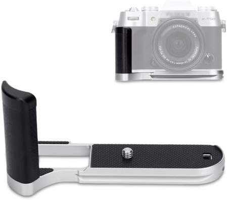JJC Metal L-Hand Grip for Fuji X-T50 Arca Swiss Quick Release Plate, SILVER | Premium Aluminium | Anti-Slip Silicone Grip | Full Screen Access | Full Battery, SD Card & Speaker Access | Wrist Strap Slot