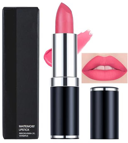 Matte Lip Stick, Bright Pink Lipstick for Women Long Lasting, Ultra Matte Hot Pink Full-Coverage Lipsticks, Waterproof Non-Sticky Not Fade Tinted Lip Balm Lip Gloss, Gift for Girls & Ladies