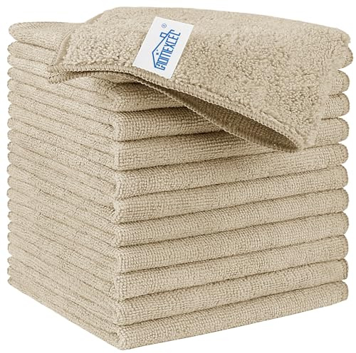 HOMEXCEL Brown Microfiber Cleaning Cloth, 12 Pack Premium Microfiber Towels for Cars, Lint Free, Scratch-Free, Highly Absorbent, Reusable Cleaning Rags for Car, Household, Kitchen, Window, 11.5X11.5