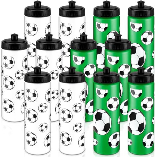 Skybooly 12 Pack Soccer Water Bottle 20 oz Sports Water Bottle Ball Accessories Water Bottle Reusable Squeeze Water Bottle for Players Lovers Party Favor Gym for Most Bike Cage
