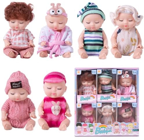 YANGUN Mini Reborn Dolls, 6 Pcs Mini Sleeping Rebirth Dolls, Mini Reborn Baby Dolls, Realistic Baby Doll, Miniature Reborn Doll Toys, 4In Mini Reborn Cute Baby Dolls for Girls & Kids (Homewear Series)