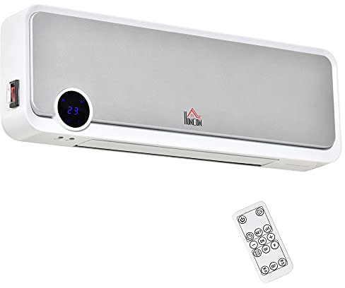 HOMCOM Riscaldatore Elettrico da Parete a 3 Modalità con Timer 12h e Oscillazione 30°, Termosifone Elettrico in PP e PA, 56x18.5x11.7 cm, Bianco e Argento