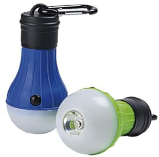 Linterna LED 2 posiciones con mosquetón azul, ideal para camping, emergencias y actividades al aire libre.