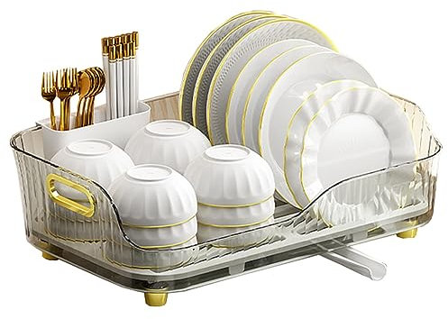 Escurridor de platos con escurridor, soporte para utensilios para encimera de cocina, ahorra espacio sobre el fregadero